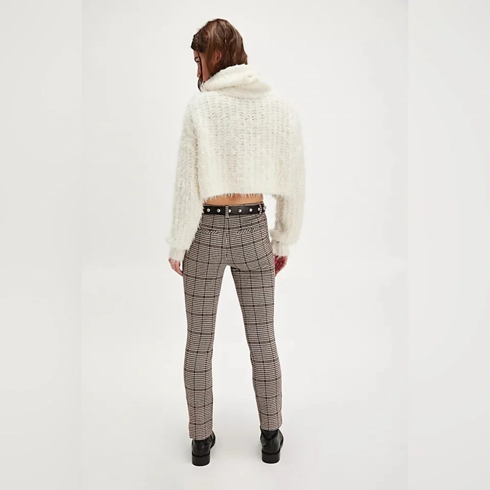 Free People Women’s Molly Slim Plaid Houndstooth Pants Brown/White Size 6